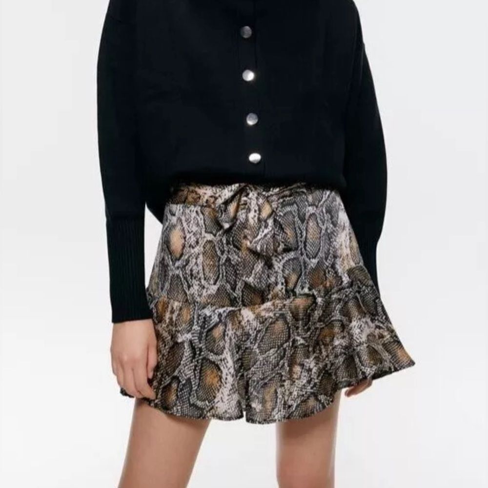 ZARA SNAKESKIN SKORT MEDIUM BROWN TAN HIGH WAIST TIE FRONT SKIRT SHORTS